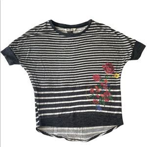 Desigual cotton blend jersey short sleeve top, charcoal and white striped